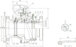 Two piece trunnion ball valve brief figure of structure-1