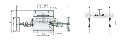 1151-3-valve-manifold diagram and connecting dimensions