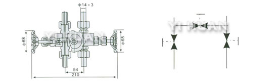 J23SA 3-Valve manifold diagram and connecting dimensions