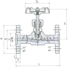 J43W/H flange globe valve diagram